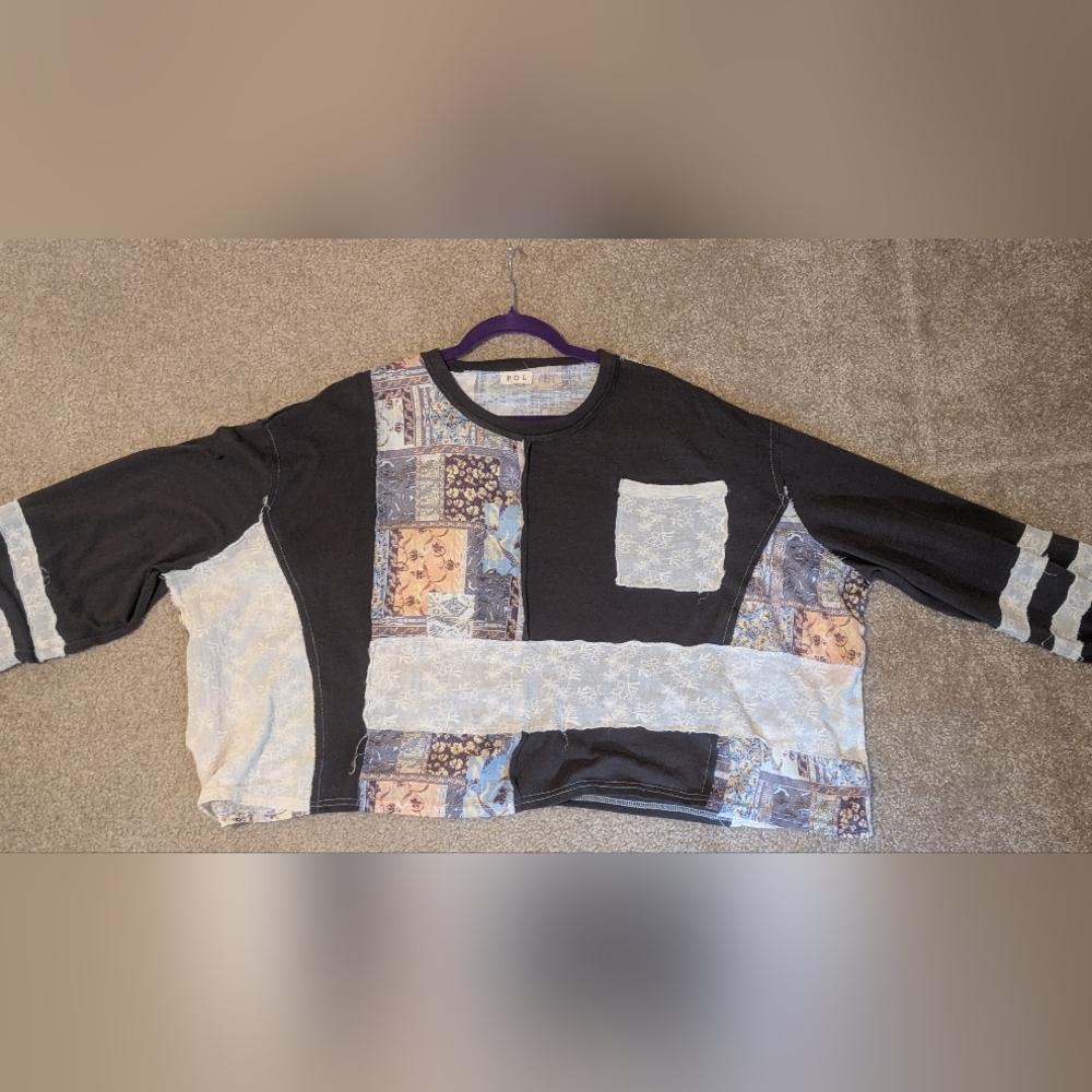 Pol Oversized Light-Weight Patchwork Long Sleeve … - image 7